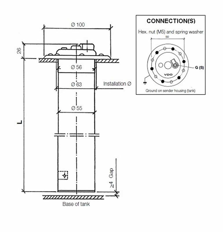 VDO Heavy Duty 80mm Tubular sender - 551mm